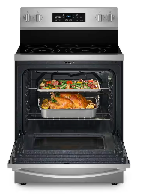 Whirlpool Energy Star Electric Range with Air Cooking Technology, No Preheat Air Fry, Air Baking and Self Clean WFES5030RZ - Open Box