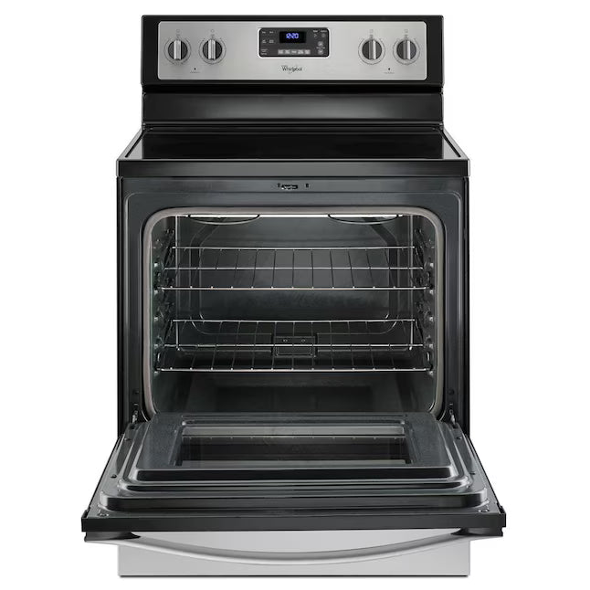 Whirlpool 30-in Glass Top 4 Burners 5.3-cu ft Freestanding in Black-on-Stainless WFE515S0ES - Certified Refurbished