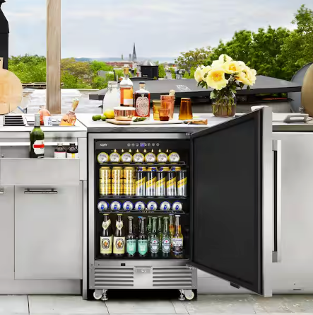 TAZPI 4.9cu. ft. 24 in. 190 Can Built-In/Freestanding Outdoor Cooler Fridge with 4 wheels, Weatherproof, Stainless Steel 25132SD360 - TAOT24HD - Open Box