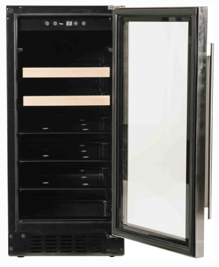 Azure 15 Inch Beverage Center with 3 cu. ft. Capacity, Glass Shelving, Wine Racks, Field Reversible Door, Digital Display Controls, Auto Defrost, and Blue LED Lighting A115BEV-O - Open Box