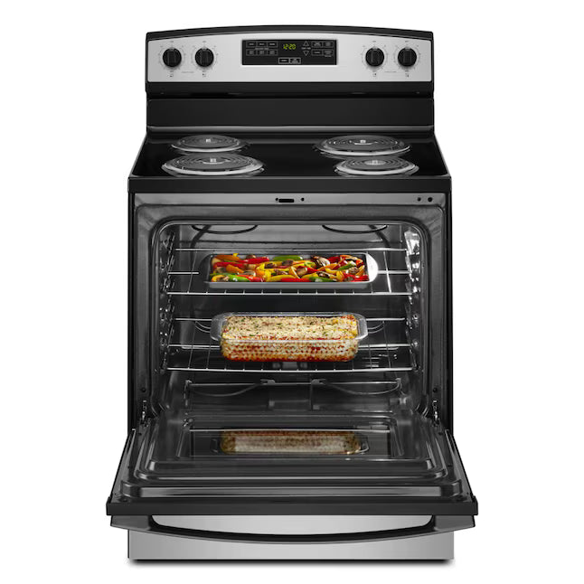 Amana 30-in 4 burners 4.8-cu ft Freestanding Electric Range in Stainless Steel ACR4303MMS - Open Box