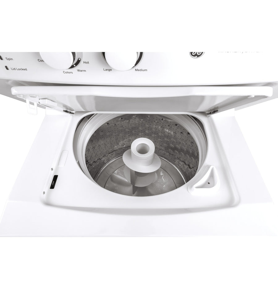 GE Unitized Spacemaker® 3.8 cu. ft. Capacity Washer with Stainless Steel Basket and 5.9 cu. ft. Capacity Gas Dryer 22133SD177 - GUD27GSSMWW - Scratch & Dent (Minor)