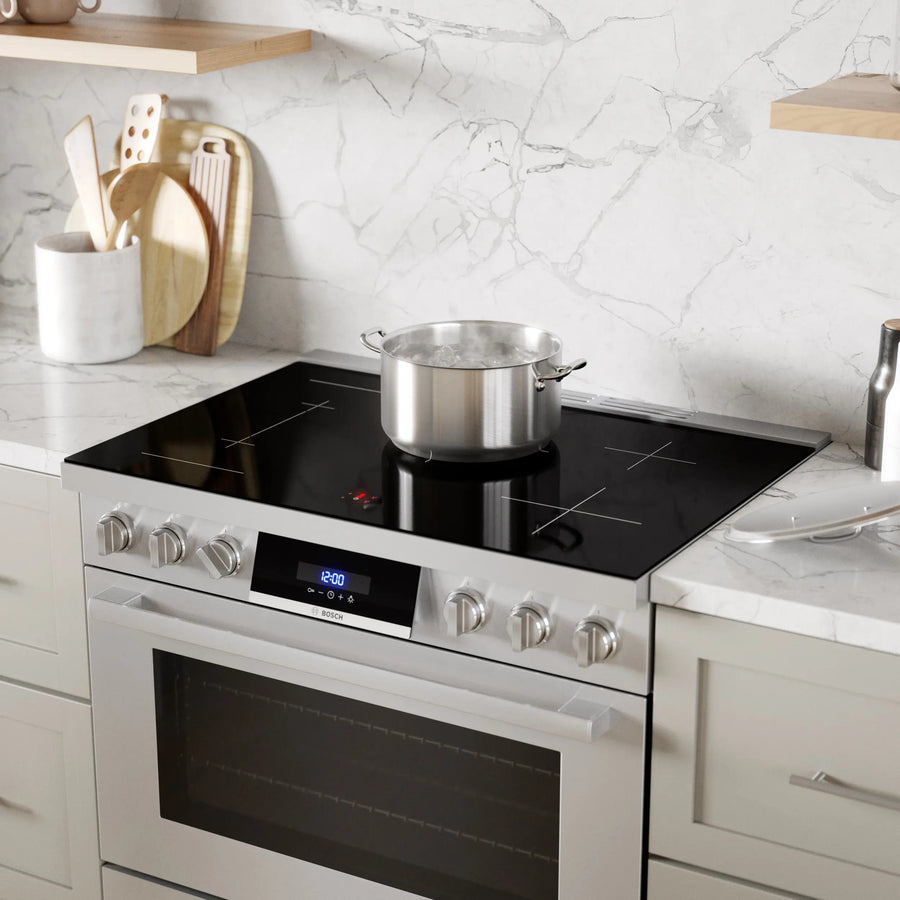 Bosch 800 Series 36 in. 3.7 cu ft. 5 Burner Slide-In Industrial Pro Style Induction Range w/ Convection Pro in Stainless Steel HIS8655U - Scratch & Dent (Minor)