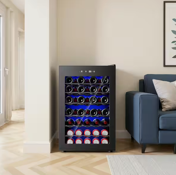 SIMLIFE 20.3in. Digital Control 45-Bottle Wine Cooler in Black,Cellar Cooling Unit,Undercounter/ Freestanding,Adjustable Shelves 25133SD520 - WC-145 - Scratch & Dent (Minor)