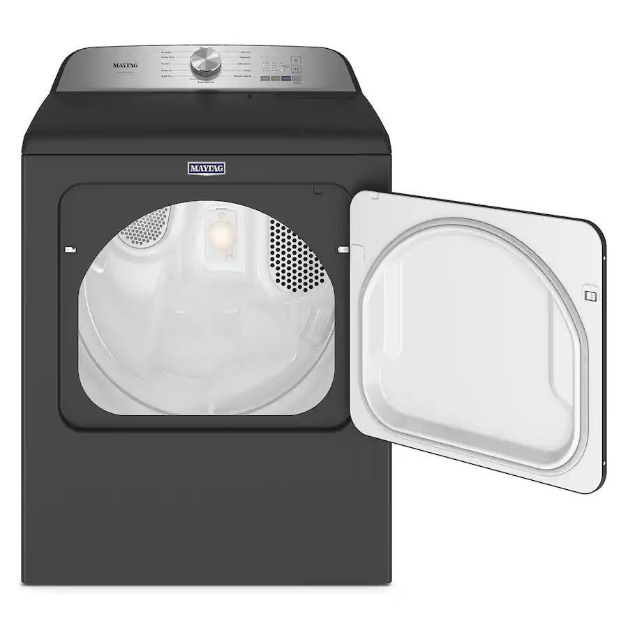 Maytag 5.2 cu. ft. Pet Pro Top Load Washer in Midnight Steel with Agitator, Extra Power MTW7205RF - Open Box and Maytag Volcano Black Pet Pro 7.0 cu. ft. Electric Dryer with XL Lint Trap and Steam 16290 - MED6500MBK - Scratch & Dent (MInor)
