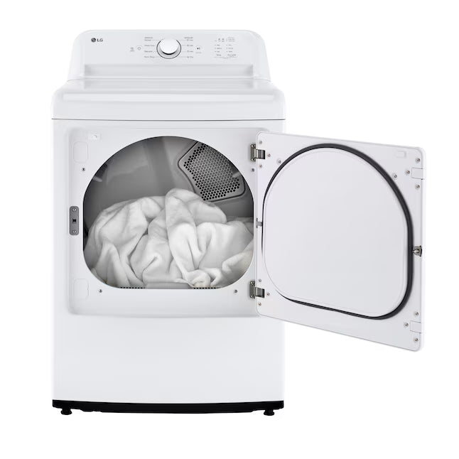 LG ENERGY STAR 7.3 cu. ft. Gas Dryer with Dial-A Cycle Knob and FlowSense Duct Clogging Indicator  31131SD56 - DLG6101W - Scratch & Dent (Major)