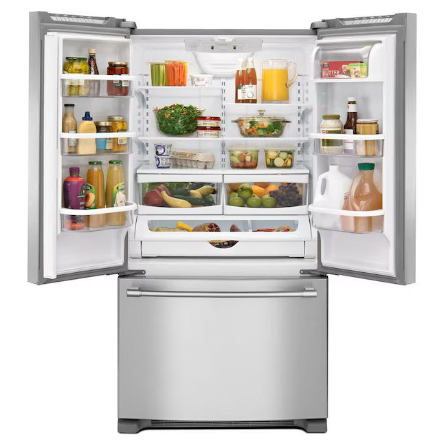 Maytag 25.2-cu ft French Door Refrigerator with Ice Maker in Fingerprint Resistant Stainless Steel MFF2558FEZ - Scratch & Dent (Moderate)