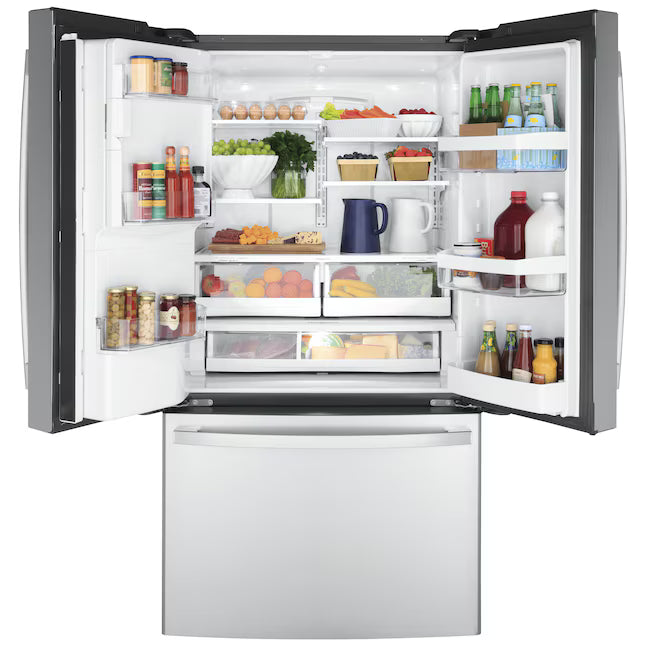GE ENERGY STAR 22.1 Cu. Ft. Counter-Depth Fingerprint Resistant French-Door Refrigerator GYE22GYNFS - Scratch & Dent (Moderate)
