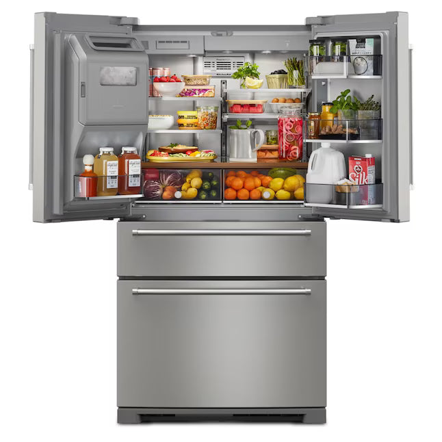 KitchenAid PrintShield Stainless 26.2 Cu. Ft. Multi-Door French Door Refrigerator with Platinum Interior and FreshChill™ Full-Width Refrigerated Drawer 22131SD105 - KRMF536RPS - Open Box