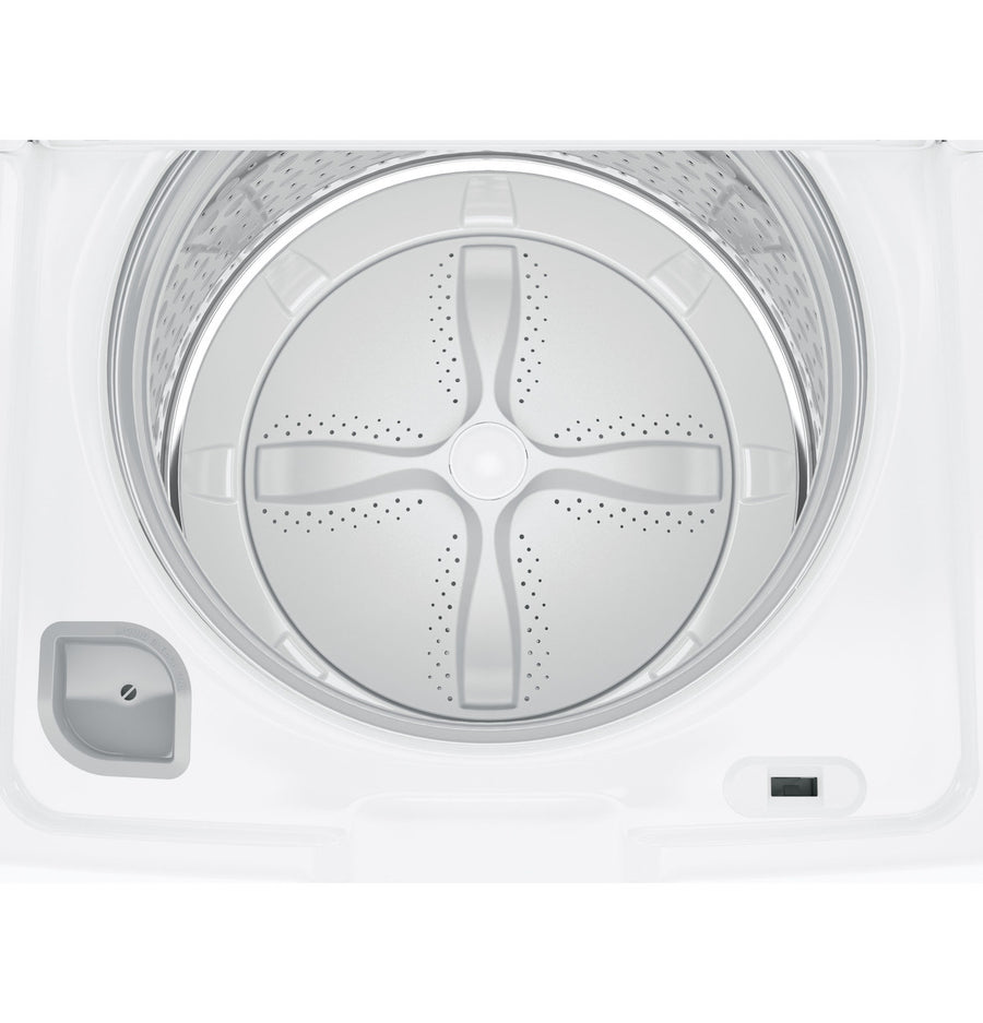 GE White Top Load 4.4 Cu. Ft. Washer with Stainless Steel Basket GTW490ACJWS - Scratch &Dent (Major) and GE White Electric 7.2 Cu. Ft. Dryer with Aluminized Alloy Drum 16253 - GTD45EASJWS - Scratch & Dent (Moderate)