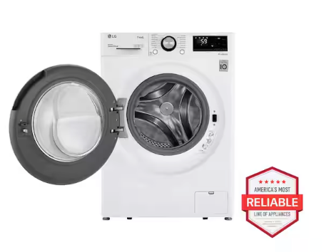 LG 2.4 cu.ft. Compact Front Load Washer with Built-In Intelligence WM1455HWA - Open Box and LG 4.2 cu.ft. Smart wi-fi Enabled Compact Front Load Dryer with Dual Inverter HeatPump™ Technology 16214 - DLHC1455W - Scratch & Dent (Minor)