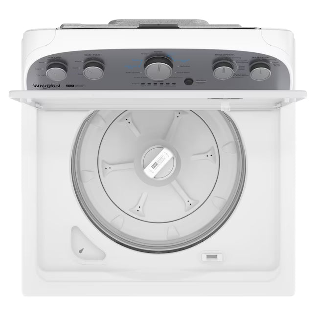 Whirlpool 3.8–3.9 Cu. Ft. Top Load Washer with 2 in 1 Removable Agitator and Soil Level Selection WTW4957PW - Scratch & Dent (Minor) and Whirlpool White Electric 7.0 Cu. Ft. Dryer with Auto Dry 16186 - WED4950HW - Scratch & Dent (Minor)