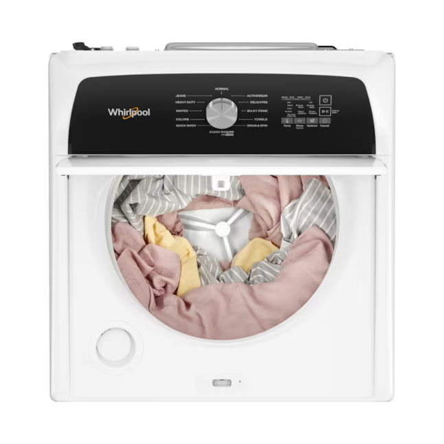 Whirlpool White Top Load 4.6 Cu. Ft. Washer with Built-In Faucet WTW5010LW - Scratch & Dent (Minor) and Whirlpool White Electric 7.0 Cu. Ft. Dryer with Moisture Sensing 16201 - WED5010LW - Scratch and Dent (Minor)