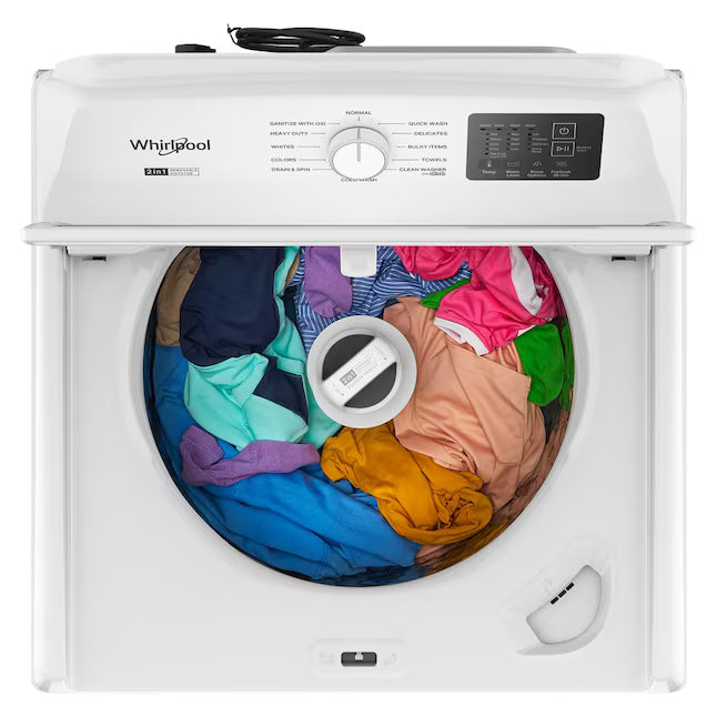 Whirlpool 4.2-4.3 Cu. Ft. Top Load Washer with 2-in-1 Removable Agitator and Soft Close Glass Lid WTW4307SW - Scratch & Dent (Minor) and Whirlpool 7.0 cu. ft. Electric Dryer with Adaptive Dry and Wrinkle Shield™ Option WED4307SW - Open Box