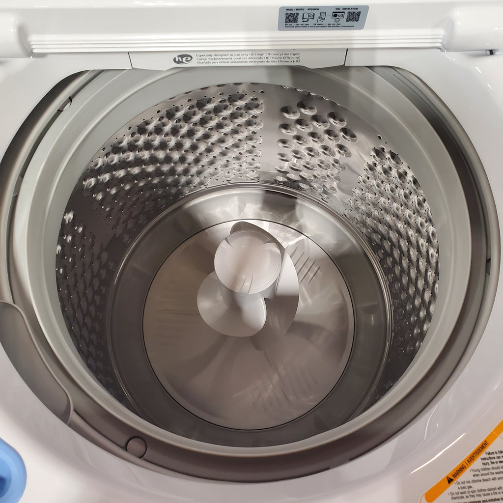LG Top Load 4.1 Cu. Ft. Washer with TurboDrum Technology in White WT6105CW - New in Box and LG 7.3 Cu. Ft.  Electric Rear Control Ultra Large Capacity Dryer in White with Sensor Dry 16095 - DLE6100W - Scratch & Dent (Minor)