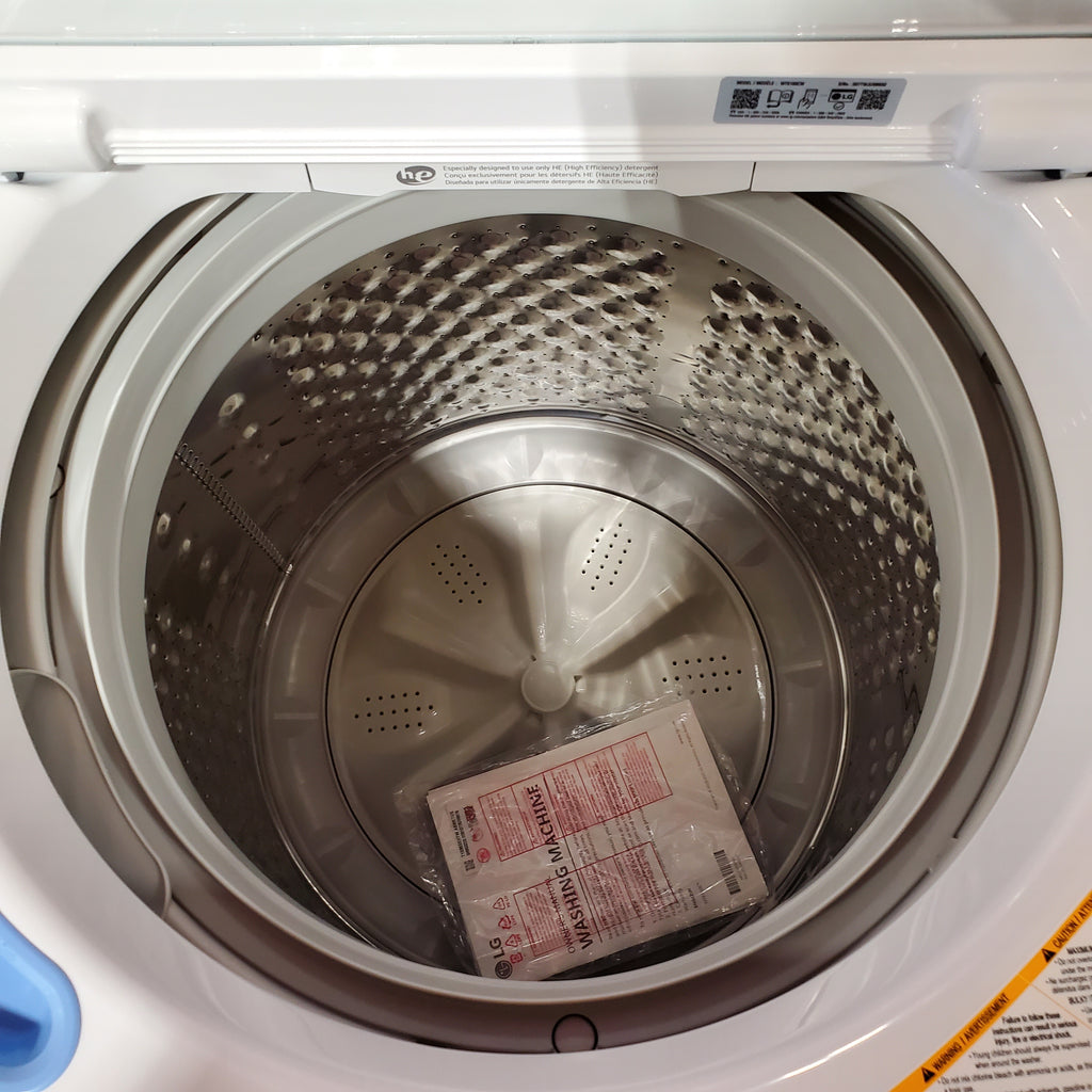 LG 4.3 cu. ft. Capacity Top Load Washer with TurboDrum™ Technology and Impeller WT6100CW - Scratch & Dent (Minor) and LG 7.3 Cu. Ft.  Electric Rear Control Ultra Large Capacity Dryer in White with Sensor Dry 16068 - DLE6100W - Scratch & Dent (Minor)