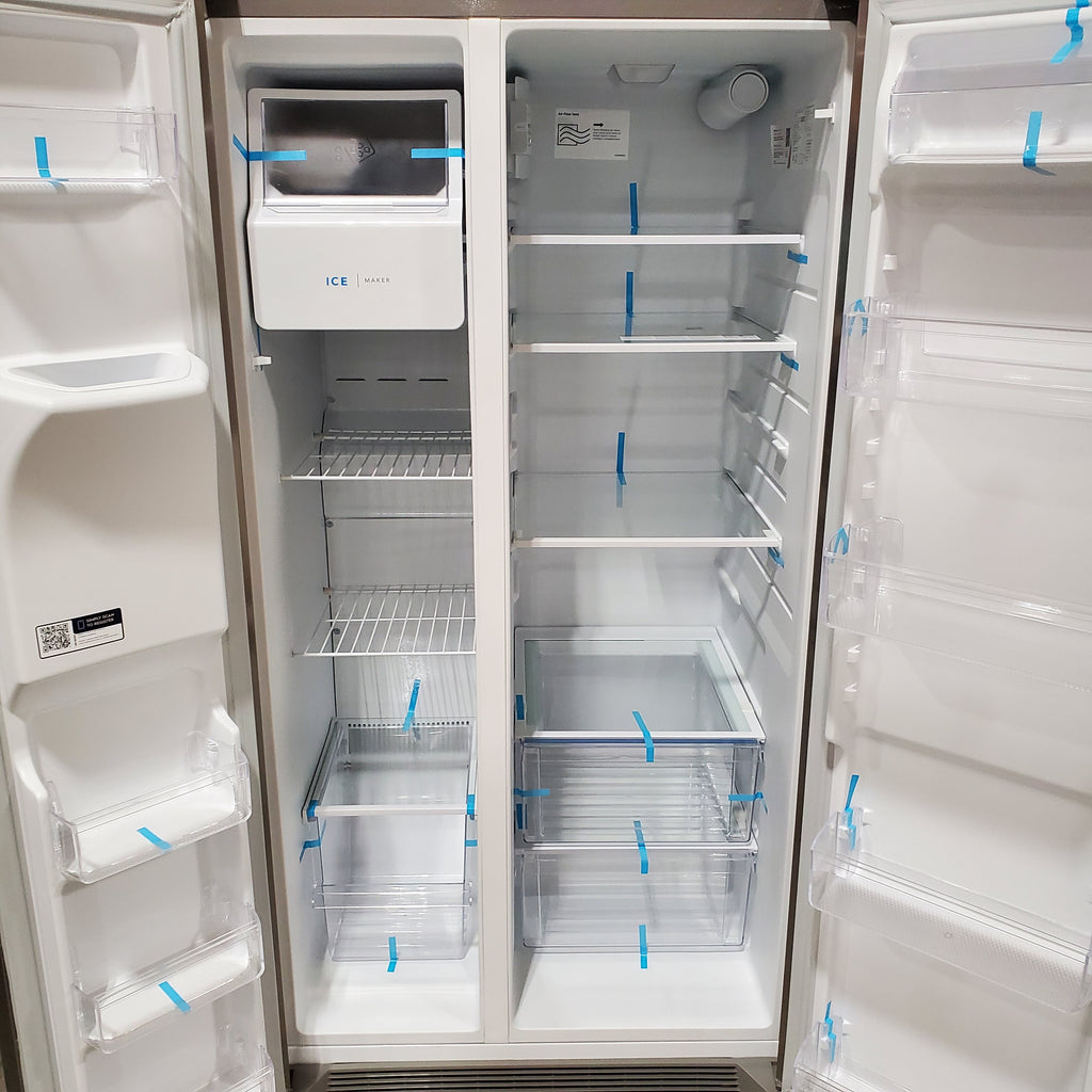 Pictures of Frigidaire 25.6-cu ft ENERGY STAR Side-by-Side Refrigerator with Ice Maker in Fingerprint Resistant Stainless Steel 22SD031 - FRSS26L3AF - Scratch & Dent (Minor) - Neu Appliance Outlet - Discount Appliance Outlet in Austin, Tx