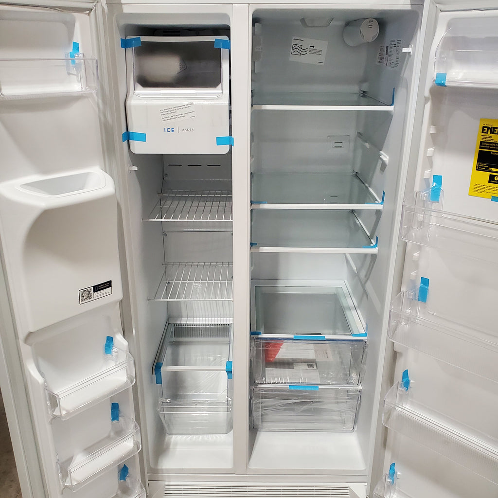 Frigidaire 25.6 cu. ft. Side by Side Refrigerator in White with Exterior Ice and Water Dispenser 26SD009 - FRSS2623AW - Scratch & Dent (Minor)