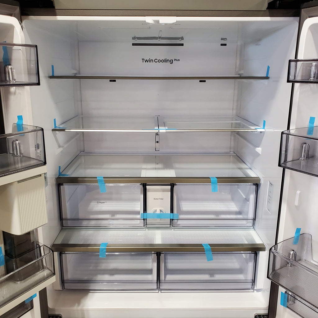 Samsung Bespoke White Glass 3 Door French Door 30 Cu. Ft. Refrigerator with Beverage Center 3SD878 - RF30BB660012 - Scratch & Dent (Minor)