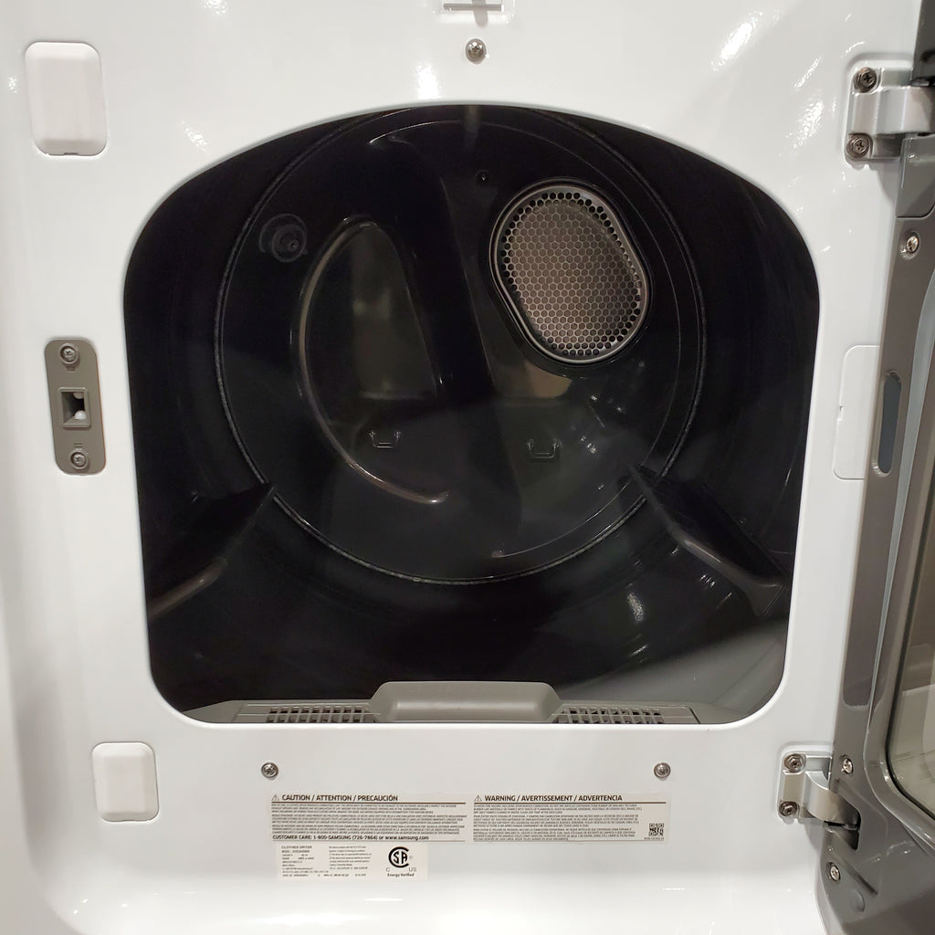 Samsung 5.0 cu. ft. Top Load Washing Machine with Active Water Jet 1CR04014 - WA50R5200AW - Certified Refurbished and Samsung White Smart Electric 7.4 Cu. Ft. Dryer with Sensor Dry and Steam Sanitize+ 16106 - DVE52A5500W - Scratch & Dent (Minor)