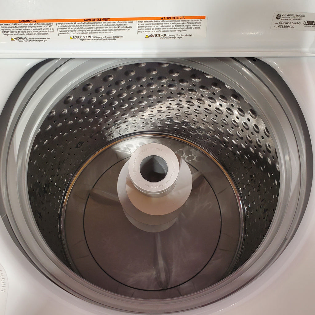 GE® 4.3 cu. ft. Capacity Washer with Stainless Steel Basket GTW385ASWWS - Certified Refurbished and GE® 7.2 cu. ft. Capacity Electric Dryer with Up To 120 ft. Venting and Reversible Door 16081 - GTD38EASWWS - Certified Refurbished