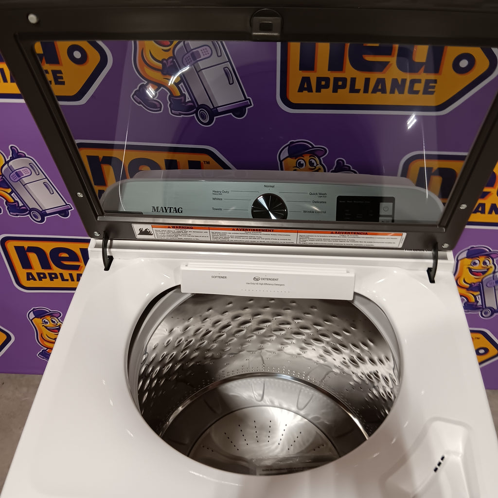 Pictures of Maytag Top Load 4.8 cu ft Washer with Deep Fill and Slow-Close Glass Lid MVW6200KW - Scratch & Dent (Minor) and Maytag 7.0 cu ft Electric Dryer with Moisture Sensing and Quick Dry Cycle 16157 - MED6200KW - Scratch & Dent (Minor) - Neu Appliance Outlet - Discount Appliance Outlet in Austin, Tx
