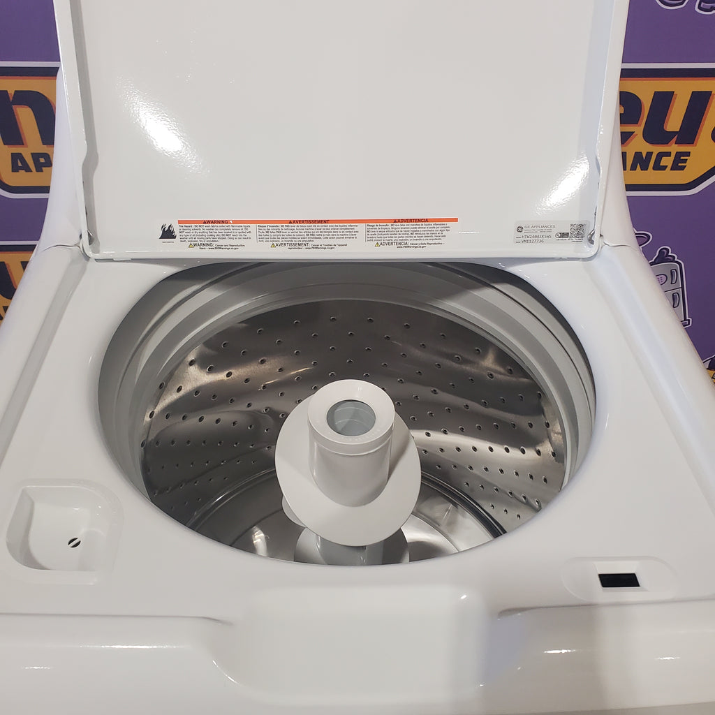 Pictures of Hotpoint White 3.8 Cu. Ft. Washer with Stainless Steel Basket HTW240ASKWS and Hotpoint White Electric 6.2 Cu. Ft. Dryer With Upfront Lint Filter HTX24EASKWS - Certified Refurbished - Neu Appliance Outlet - Discount Appliance Outlet in Austin, Tx