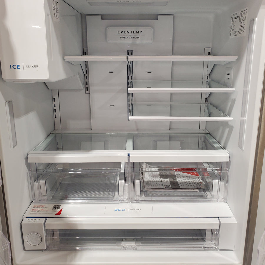 Frigidaire Stainless Steel Counter-Depth 22.6-cu ft 3 -Door French Door ENERGY Star Refrigerator with Ice Maker with Water and Ice Dispenser 20331SD303 - FRFC2323AS - Scratch & Dent (Minor)