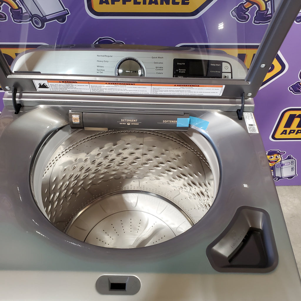 Pictures of Maytag 5.3 cu. ft. Metallic Slate Smart Capable ENERGY STAR Top Load Washing Machine with Extra Power MVW7232HC - Scratch & Dent (Minor) and Maytag 7.4 Cu. Ft. Metallic Slate Electric Dryer with Extra Power MED7230HC - Open Box - Neu Appliance Outlet - Discount Appliance Outlet in Austin, Tx