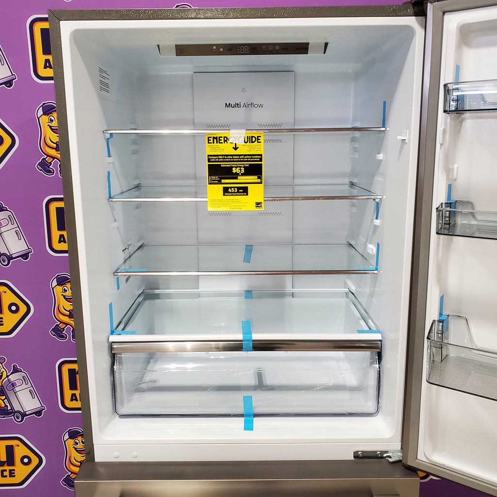 Pictures of Hisense Counter Depth Bottom Freezer 17.2 Cu. Ft. Refrigerator with LED Lighting and Super Cool and Super Freeze in Fingerprint Stainless Steel HRB171N6ASE - 3SD665 - Scratch and Dent (Minor) - Neu Appliance Outlet - Discount Appliance Outlet in Austin, Tx