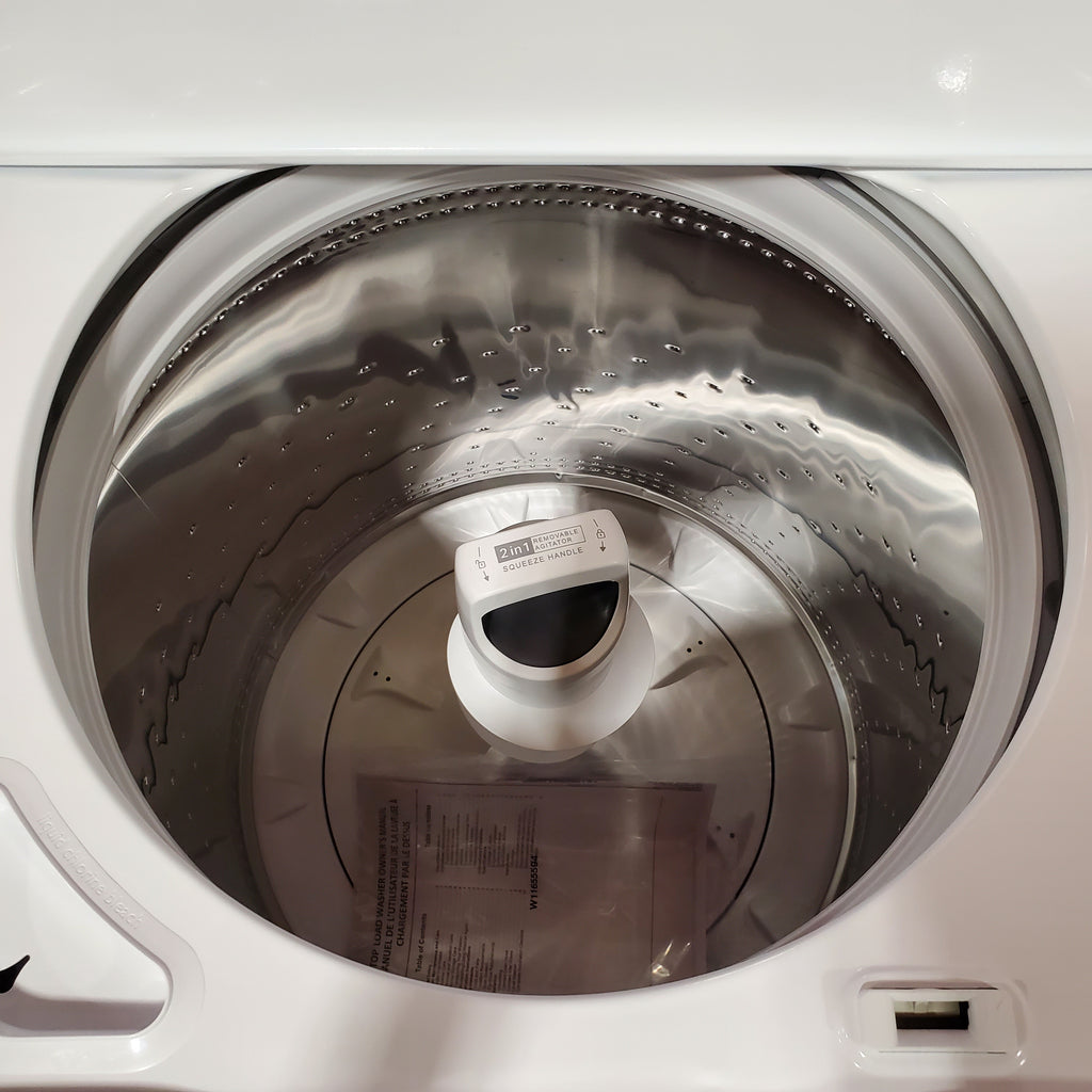 Whirlpool 3.8–3.9 Cu. Ft.  Top Load Washer with 2 in 1 Removable Agitator and Soil Level Selection WTW4957PW - Open Box and Whirlpool 7-cu ft Vented Electric Dryer 16050 - WGD4815EW - Scratch & Dent (Minor)