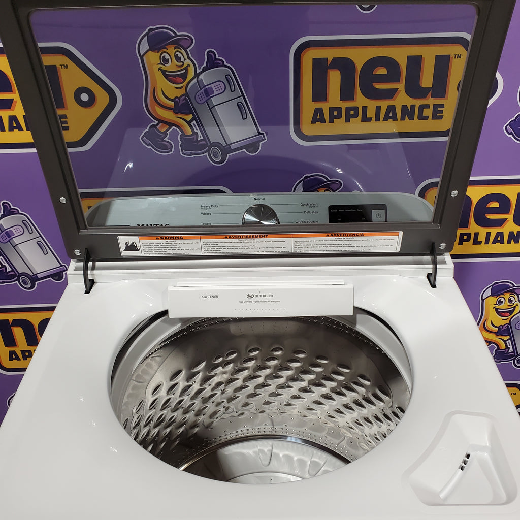 Pictures of Maytag Top Load 4.8 cu ft Washer with Deep Fill and Slow-Close Glass Lid MVW6200KW - Scratch & Dent (Minor) and Maytag 7.0 cu ft Electric Dryer with Moisture Sensing and Quick Dry Cycle 16203 - MED6200KW - Scratch & Dent (Minor) - Neu Appliance Outlet - Discount Appliance Outlet in Austin, Tx