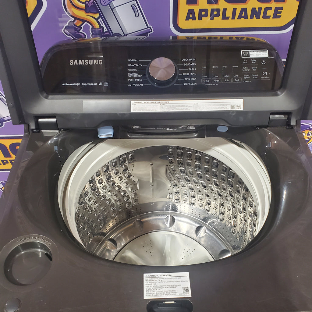 Samsung Stainless Steel 5.0 Cu. Ft. Washer with SuperSpeed and Active WaterJet WA50R5400AV - Certified Refurbished and Samsung Electric 7.4 Cu. Ft. Dryer with PetCare Dry and Steam Sanitize+ 16051 - DVE54CG7150D - Scratch and Dent (Minor)