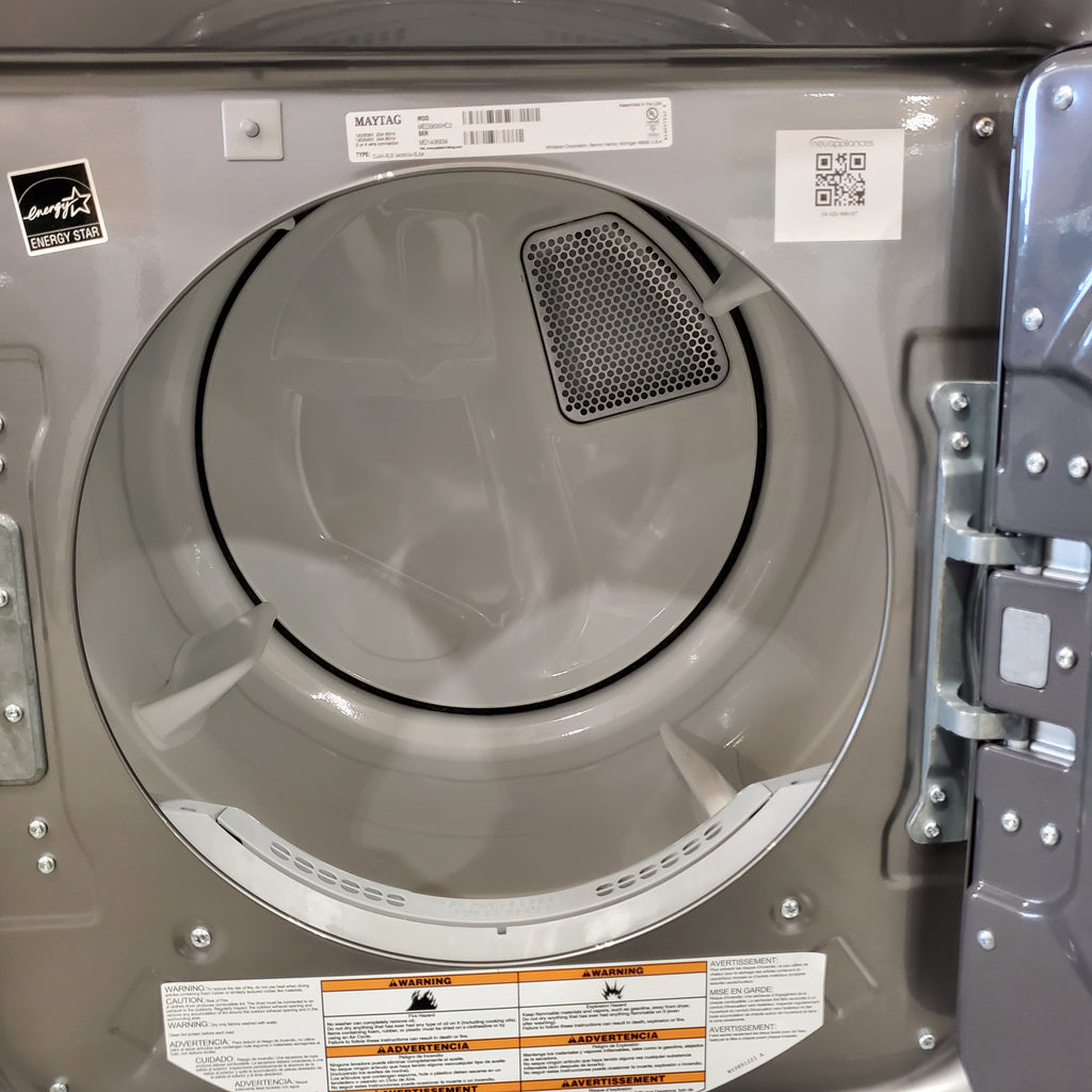 Pictures of Maytag Metallic Slate Front Load 4.8 Cu. Ft. Washer with Extra Power MHW6630HC - New in Box and Maytag 7.3-cu ft Stackable Vented Electric Dryer Energy Star Certified MED5630HC - Scratch & Dent - Minor - Neu Appliance Outlet - Discount Appliance Outlet in Austin, Tx