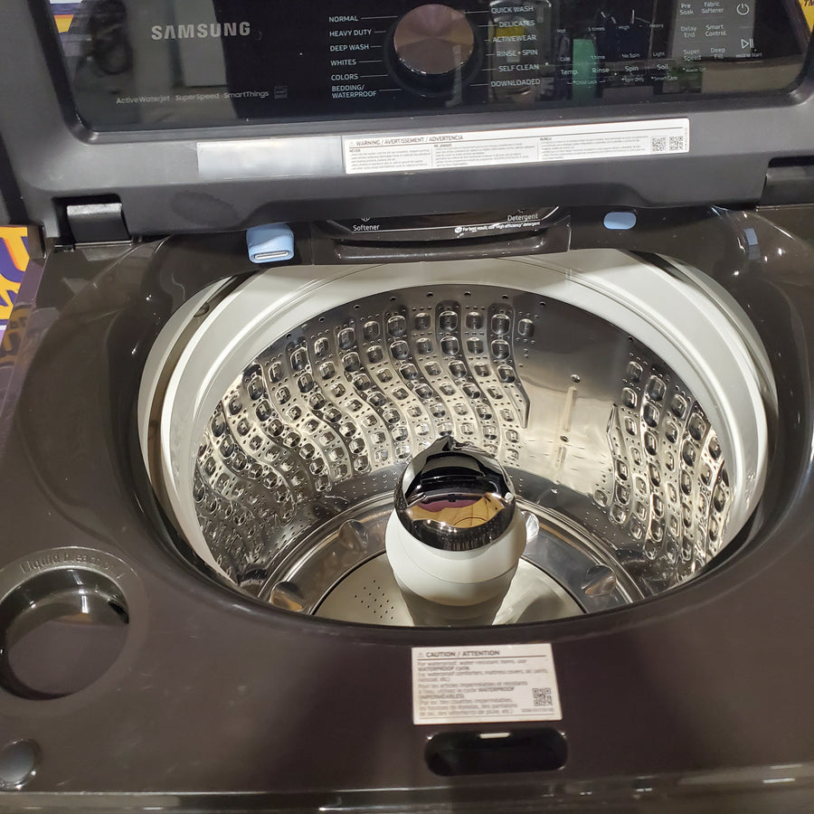 Samsung 5.1 cu. ft. Smart Top Load Washer with ActiveWave™ Agitator and Super Speed Wash WA51A5505AV - Certified Refurbished and Samsung 7.4 Cu. Ft. Smart Electric Dryer with Steam Sanitize+ in Black 16298 - DVE55CG7100V - Scratch & Dent (Minor)