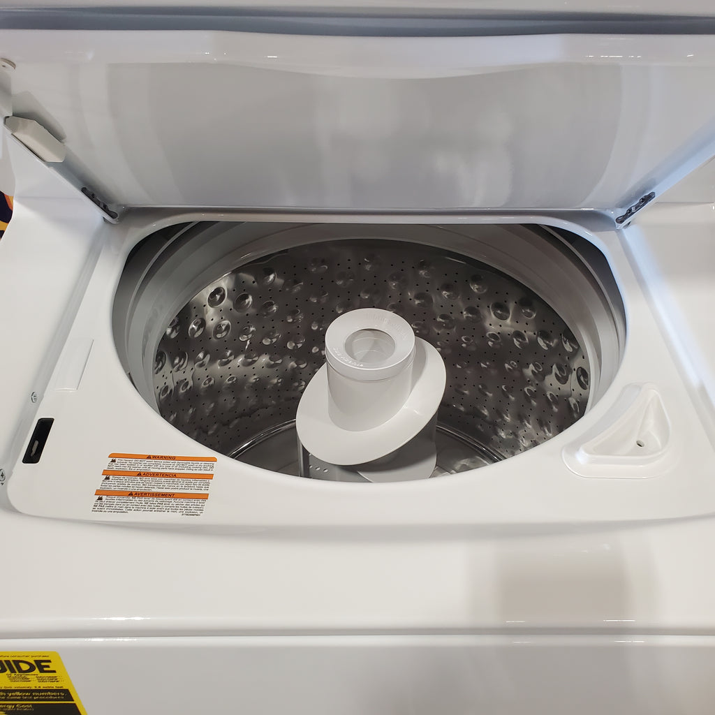 Pictures of GE Unitized Spacemaker® 3.8 cu. ft. Capacity Washer with Stainless Steel Basket and 5.9 cu. ft. Capacity Electric Dryer GUD27ESSMWW - Open Box - Neu Appliance Outlet - Discount Appliance Outlet in Austin, Tx