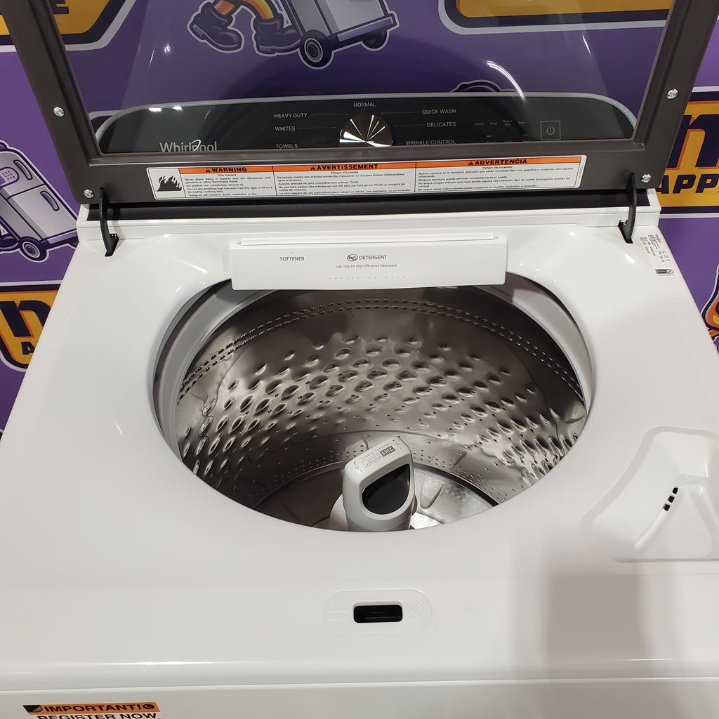 5.2–5.3 Cu. Ft. Whirlpool® Top Load Washer in White with Removable Agitator WTW6157PW - Open Box and 7.0 Cu. Ft. Whirlpool® Top Load Electric Dryer in White with Moisture Sensor 16079 - WED6150PW - Scratch & Dent (Minor)