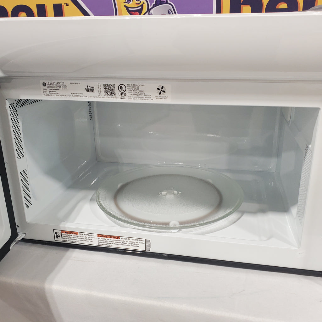 GE 1.6 cu. ft. Over the Range Microwave in White with 13.5 inch Defrost Options 25SA242 - JVM3160DFWW - Open Box
