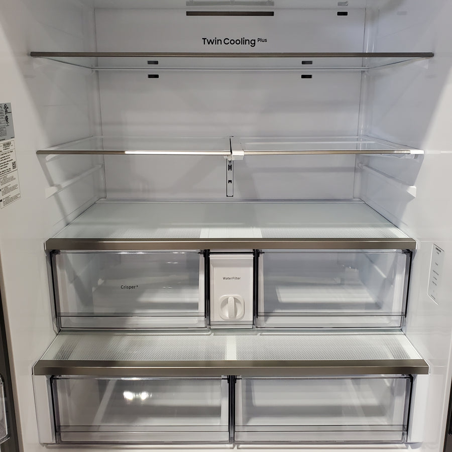 Samsung Bespoke Stainless Steel 3 Door French Door 30 Cu. Ft. Refrigerator with EZ Open Handle and Dual Ice Makers 22134SD242 - RF30BB6200QL - Scratch and Dent (Moderate)