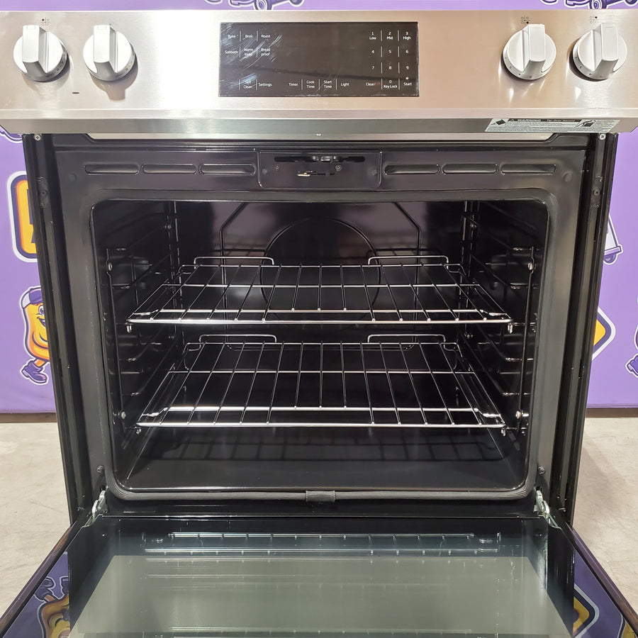 Beko Self Cleaning Slide-In Range with Telescopic Roller Racks and Faster Preheat Time SLER30423SS - Scratch & Dent (Moderate)