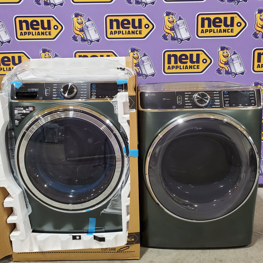 GE Profile™ 5.5 cu. ft. Capacity Smart Front Load ENERGY STAR® Steam Washer PFW955SPWGN - New Box and GE Profile 7.8-cu ft Stackable Vented Gas Dryer with Steam Cycle in Carbon Graphite 16204 - PFD95GSPWDS - Scratch & Dent (Minor)