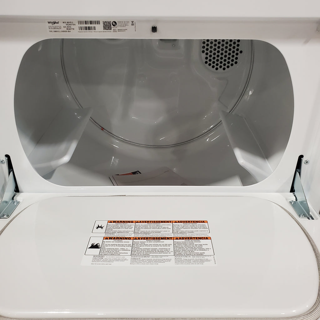 Pictures of Whirlpool® 4.2-4.3 Cu. Ft. Top Load Washer with 2-in-1 Removable Agitator and Soft Close Glass Lid WTW4307SW - Open Box and Whirlpool 7.0 cu. ft. Electric Dryer with Adaptive Dry and Wrinkle Shield™ Option 16121 - WED4307SW - Scratch & Dent (Minor) - Neu Appliance Outlet - Discount Appliance Outlet in Austin, Tx