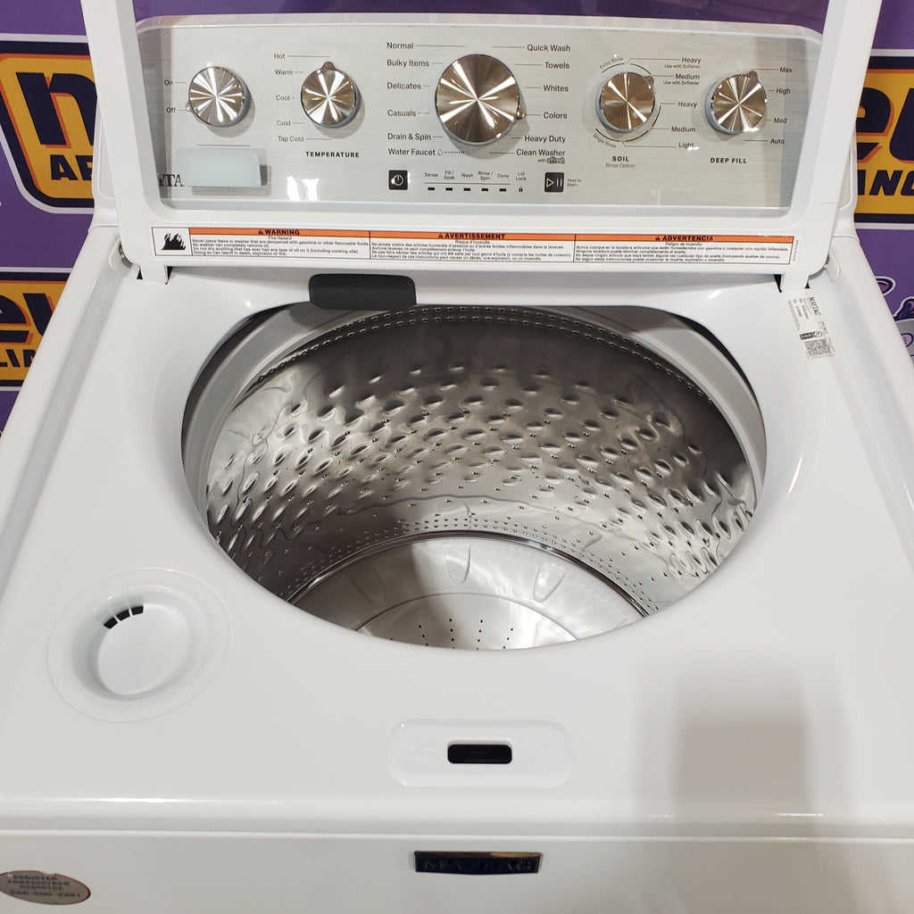 Pictures of MayTag 4.8 cu. ft. Top Load Washer with Extra Power, Built-In Water Faucet MVW5430MW - Scratch & Dent (Minor) and MayTag 7.0 cu. ft. Top Load Electric Wrinkle Prevent Dryer MED4500MW - Certified Refurbished - Neu Appliance Outlet - Discount Appliance Outlet in Austin, Tx