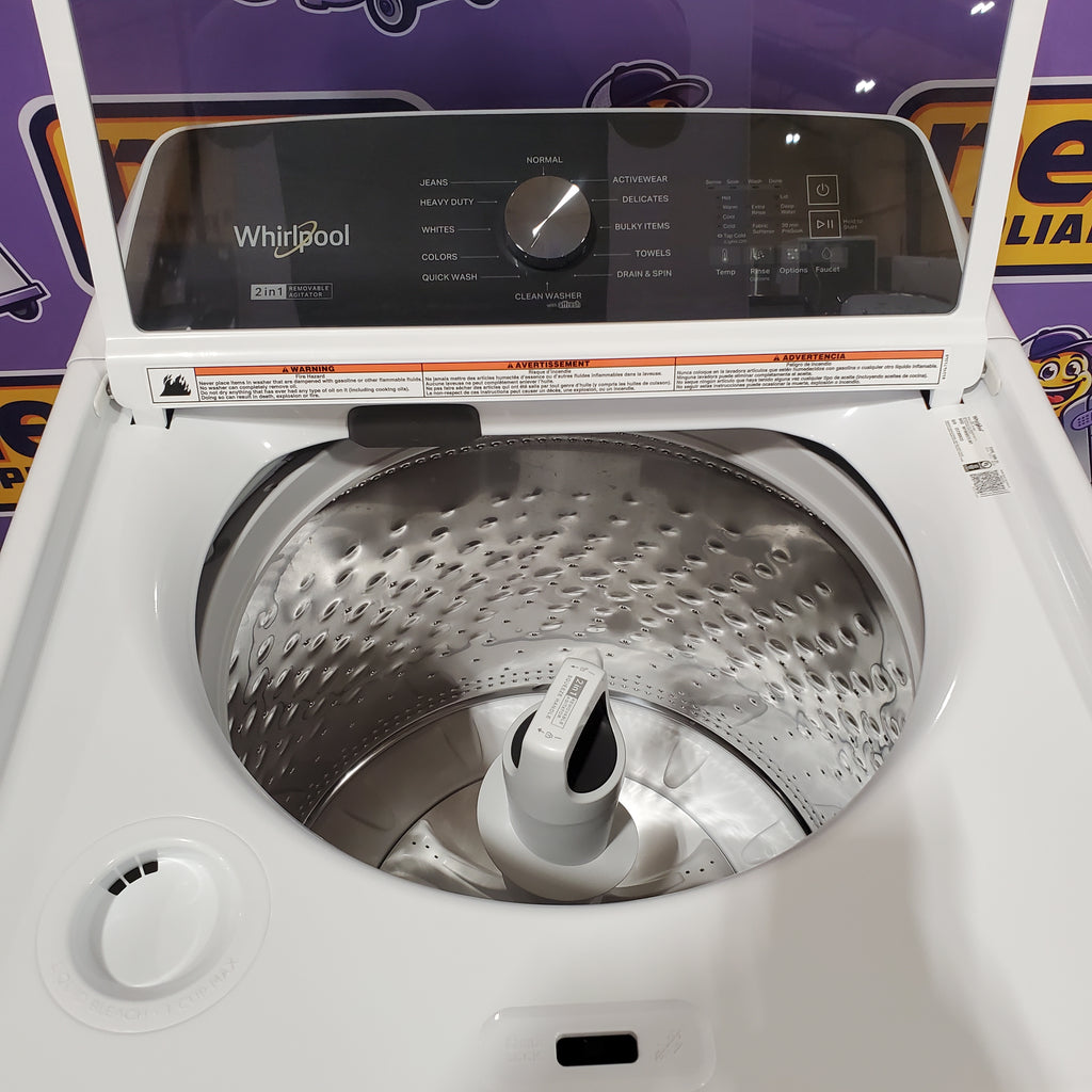 Pictures of Whirlpool Top Load 4.7 Cu. Ft. Washer in White with 2-in-1 Removable Agitator WTW5057LW - Scratch & Dent - Minor and Whirlpool 7.0 Cu. Ft. Long Vent Electric Moisture Sensing Dryer WED500CMW - Open Box - Neu Appliance Outlet - Discount Appliance Outlet in Austin, Tx