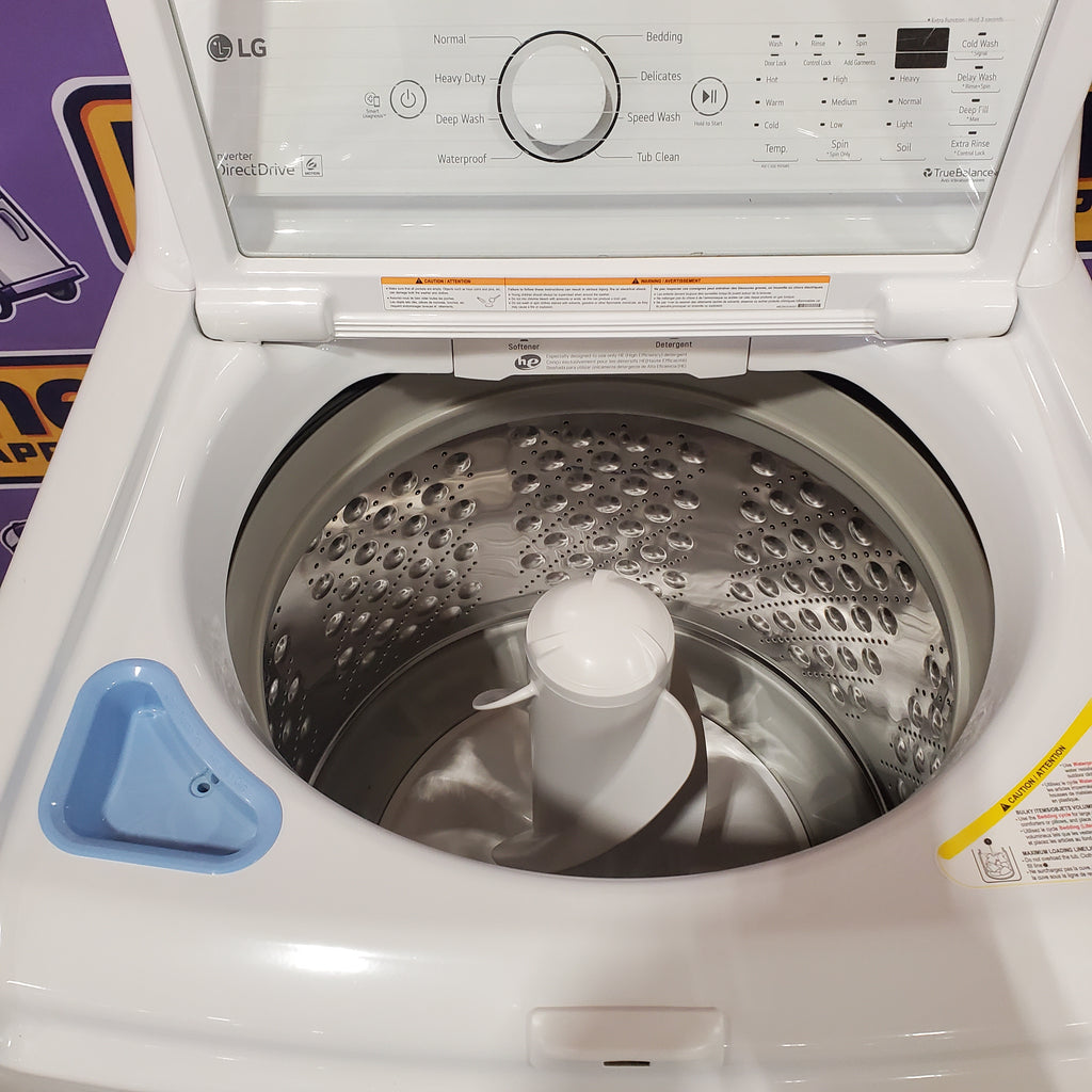 LG 4.3 cu. ft. Ultra Large Capacity Top Load Washer with 4-Way™ Agitator WT7005CW - Certified Refurbished and LG 7.3 Cu. Ft. Electric Rear Control Ultra Large Capacity Dryer with Sensor Dry 16082 - DLE6100W - Scratch & Dent (Minor)