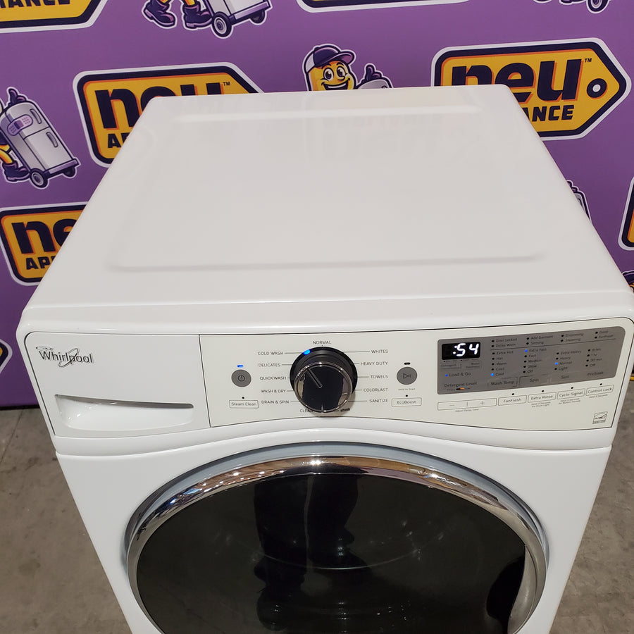 Whirlpool 27 Inch 4.5 cu. ft. Front Load Washer with Load & Go, Adaptive Wash, Steam Clean, 12 Wash Cycles, 1,200 RPM, and Smooth Wave Stainless Steel Basket WFW92HEFW - Scratch & Dent (Minor)