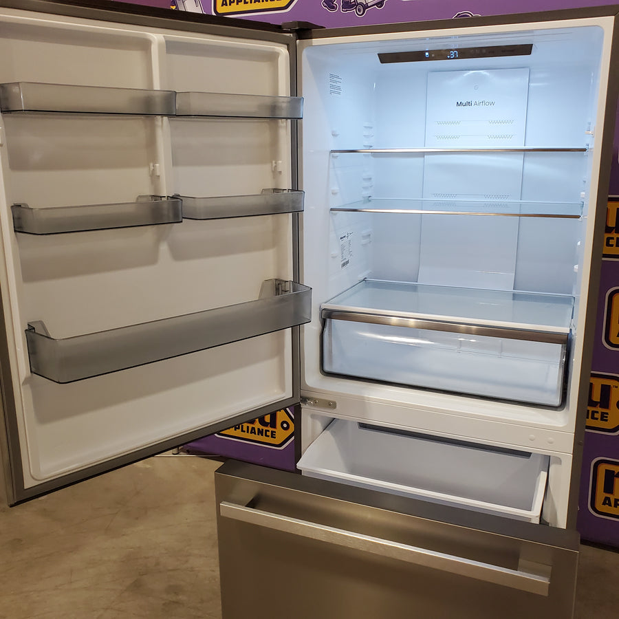 Hisense Counter Depth Bottom Freezer 17.2 Cu. Ft. Refrigerator with LED Lighting and Super Cool and Super Freeze in Fingerprint Stainless Steel 22136SD345 - HRB171N6ASE - Scratch and Dent (Minor)