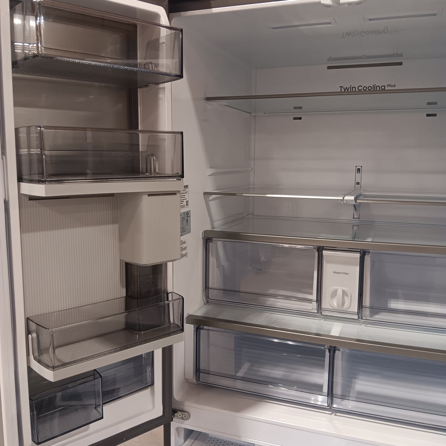 Samsung Bespoke White Glass 3 Door French Door 30 Cu. Ft. Refrigerator with Beverage Center 22131SD86 - RF30BB660012 - Scratch & Dent (Minor)