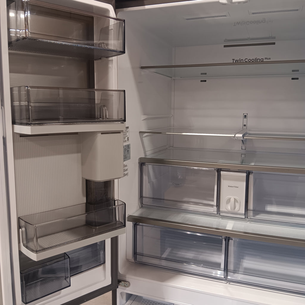 Samsung Bespoke White Glass 3 Door French Door 30 Cu. Ft. Refrigerator with Beverage Center 22131SD86 - RF30BB660012 - Scratch & Dent (Minor)