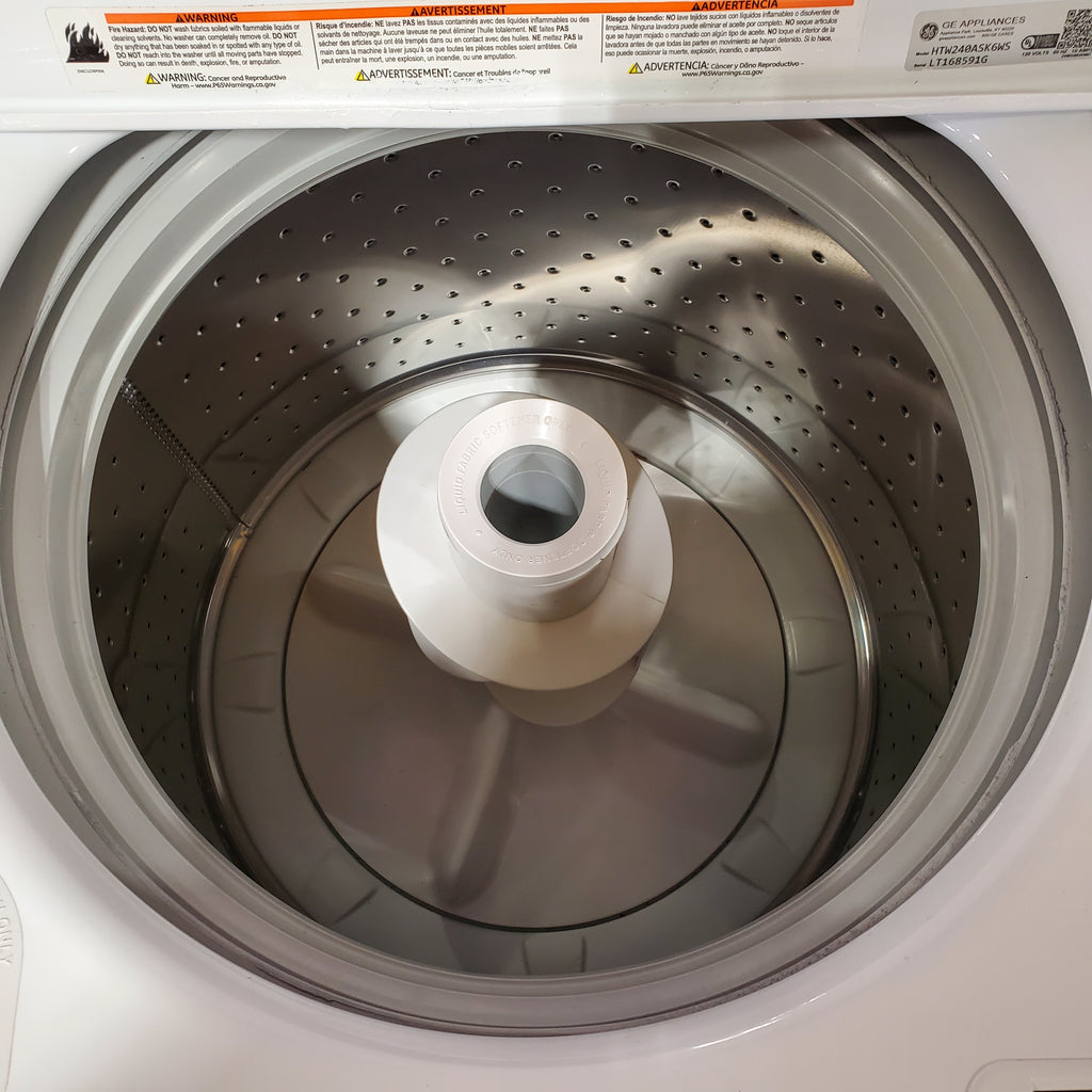 Hotpoint Top Load 3.8 Cu. Ft. Washer with Stainless Steel Basket and Heavy Duty Agitator HTW240ASKWS and Hotpoint Electric Vented 6.2 Cu. Ft. Dryer with Aluminized Alloy Drum HTX24EASKWS - Certified Refurbished